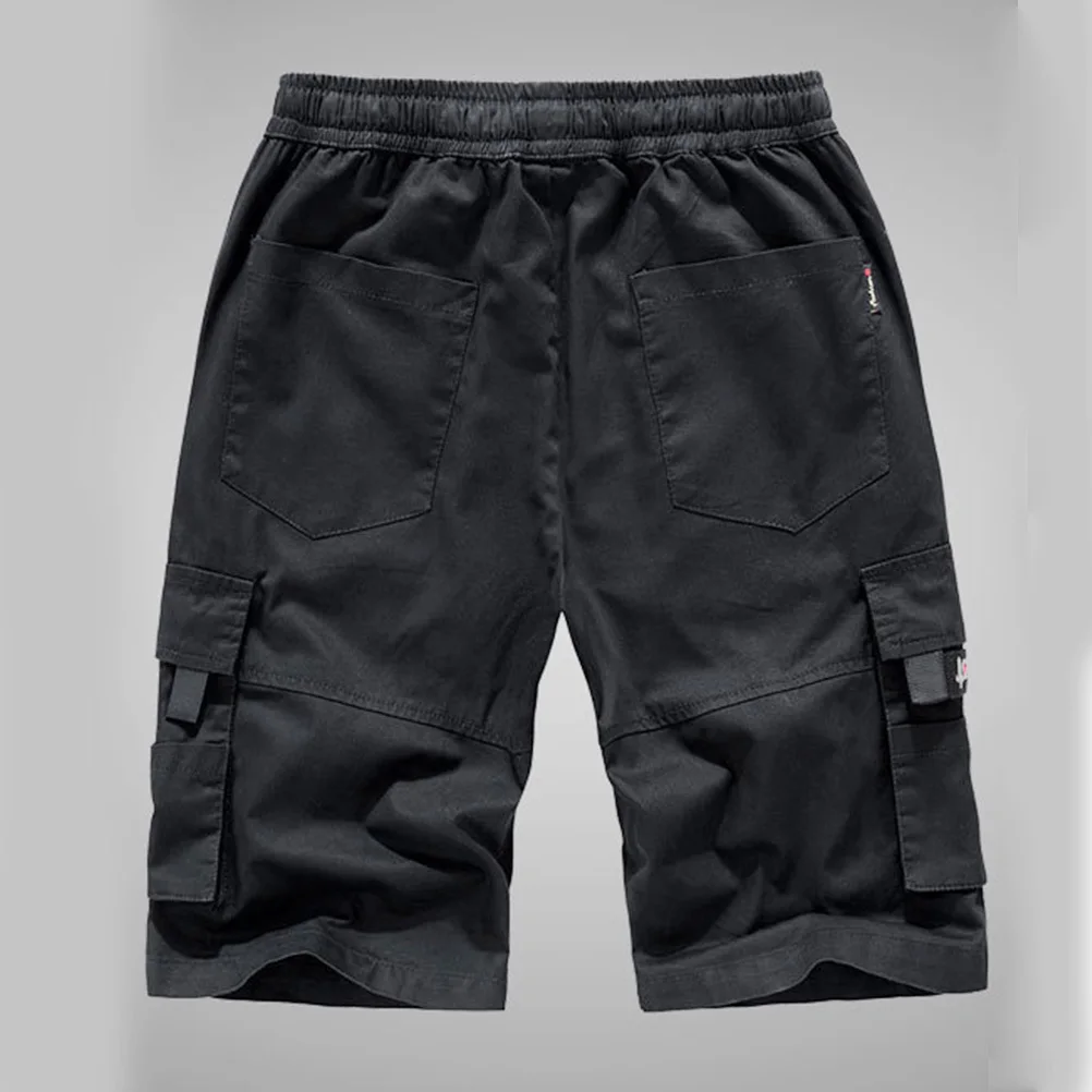 

Summer Breathable Black Shorts for Man Pure Cotton Workwear Leisure Short Pants Adjustable Drawstring Size 5xl