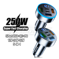KEBIDUMEI 250W Fast Charging Adapter Digital Display 5-In-1 Car Charger 6 Port USB-C Phone Chargers For Iphone Auto Accessories