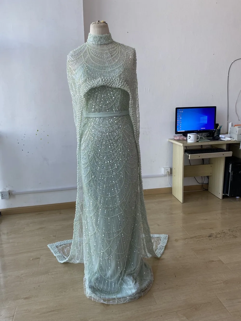 CloverBridal In Stock Actual Video Light Green Luxury Evening Dresses for Women 2023 Pearls Sequins vestidos para eventos WE9496