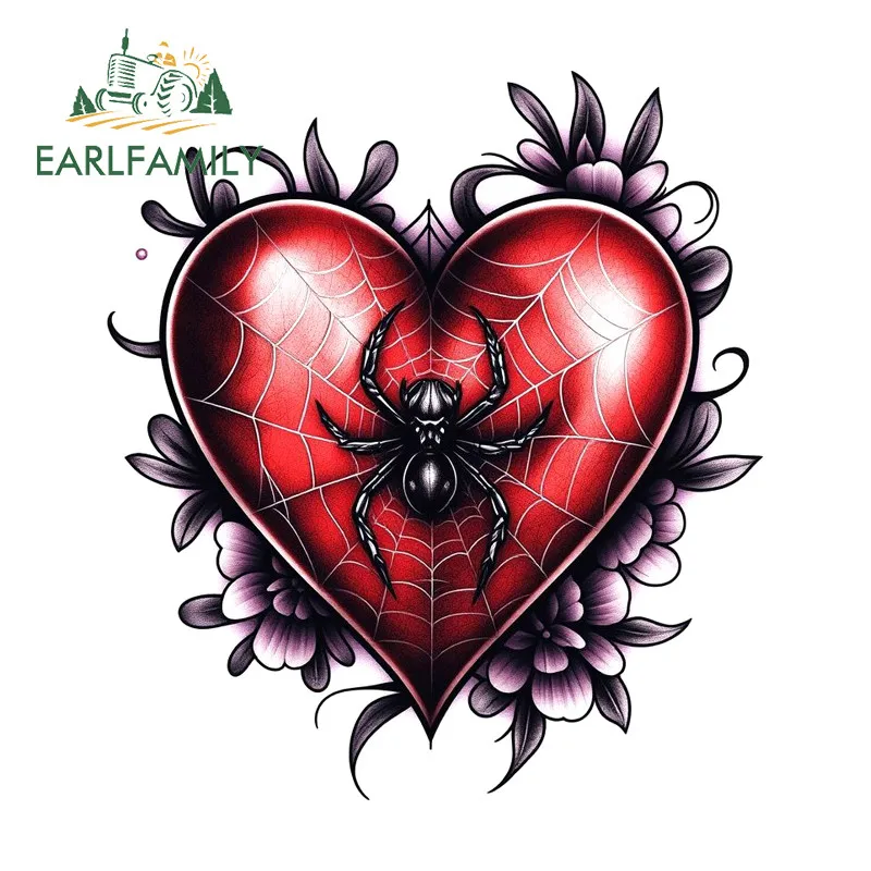 EARLFAMILY Love Spider Web Car Sticker Personality Motorcycle Scooter Vehicle Suitcase Vinyl Decal Scratch-Proof Car Accessories