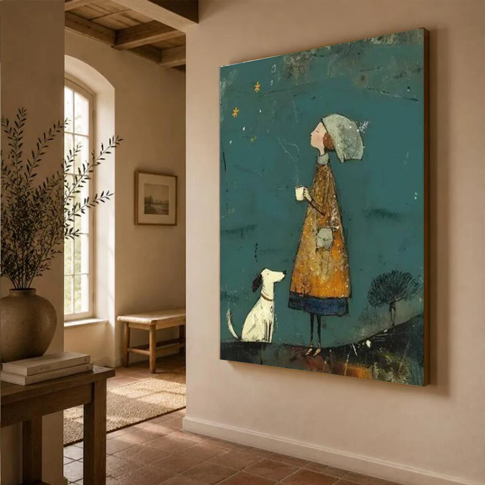 100% Handmade Abstract Oil Painting on Canvas Unique Figure “Rural Life” Wall Art Picture Decor Home Living Room Apartment Mural