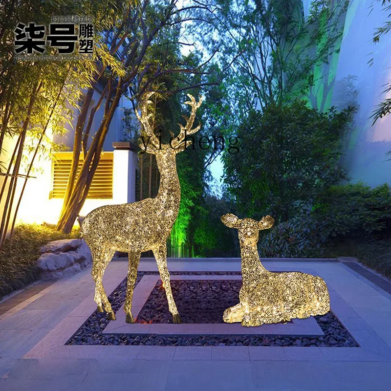 X-28 outdoor stainless steel hollow luminous deer ornament villa garden landscape art sculpture
