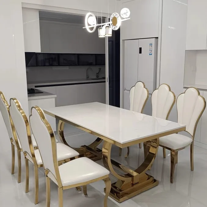 Mesa De Jantar De Aço E Cadeiras, Mobília Home Moderna, Casamento Barato, 4 Assentos 6 Assentos 8 Assentos