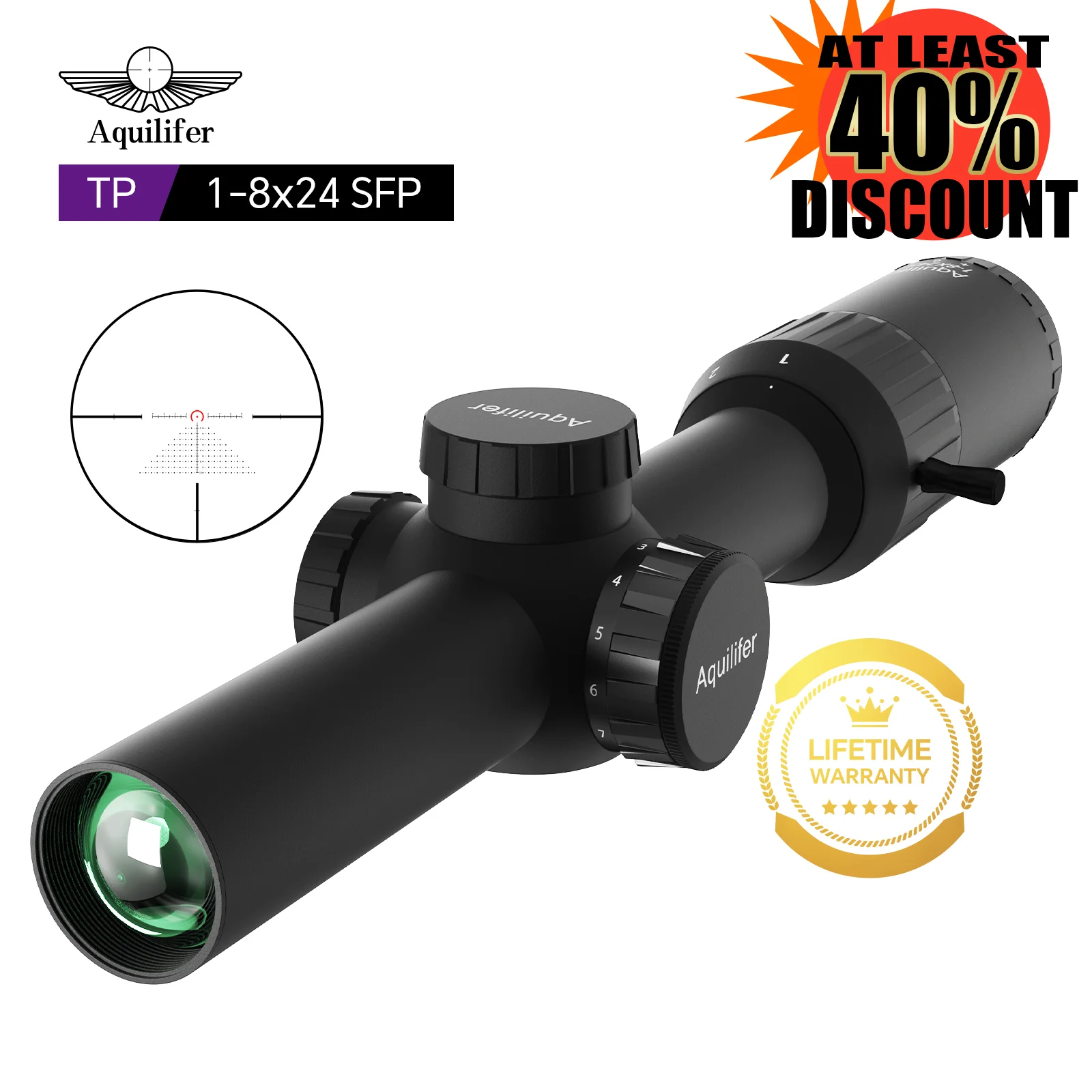 

Aquilifer 1-8x24 LPVO Tactical Rifle Scope Optical for AR15 AK47 Hunting and Shooting AR15 Accessories