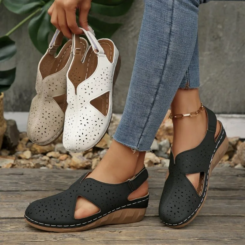

Womens Wedge Sandals Summer Hollow Out Closed Toe Platform Shoes Hook and Loop 5cm Heel Comfortable Orthopedic Walking Shoes Hot