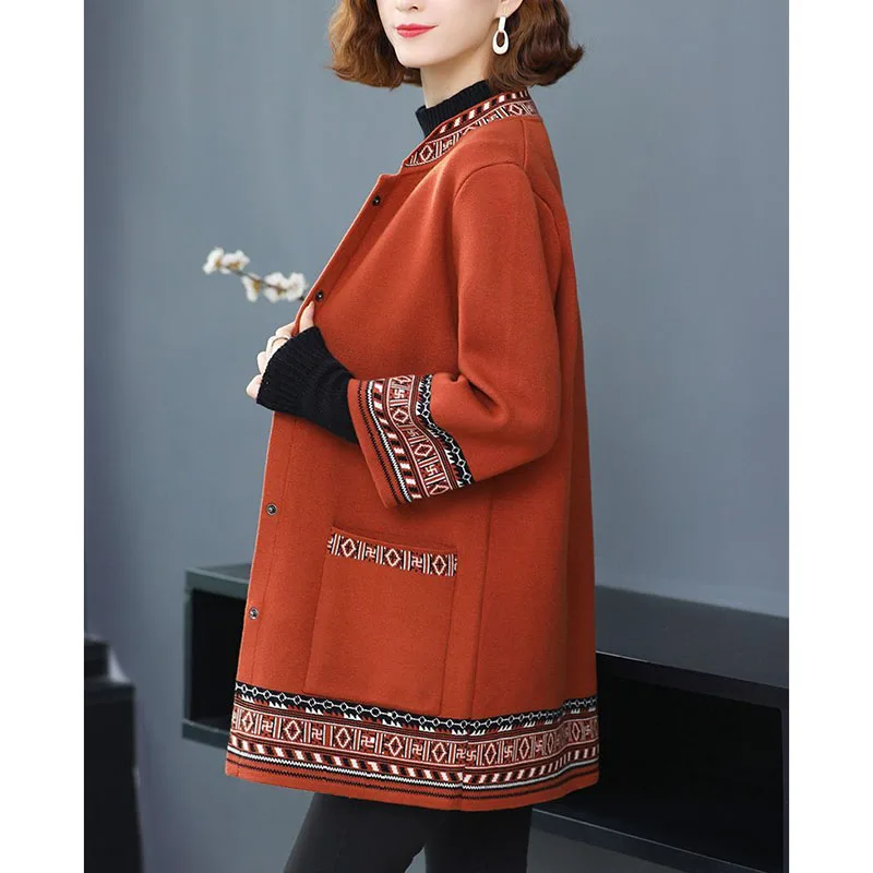 NEW Autumn Middle Aged Women Knitted Cardigan Sweater 4XL Large Size Fashion Mother Elegant Mid-Long Windbreaker Coat Cardigans