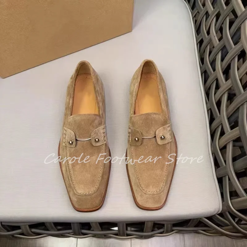 Square Toe Shallow Casual Shoes Male Daily Footwear Leather Loafers Wedding Shoes British Style Metallic Pin Loafers for Men - view 3