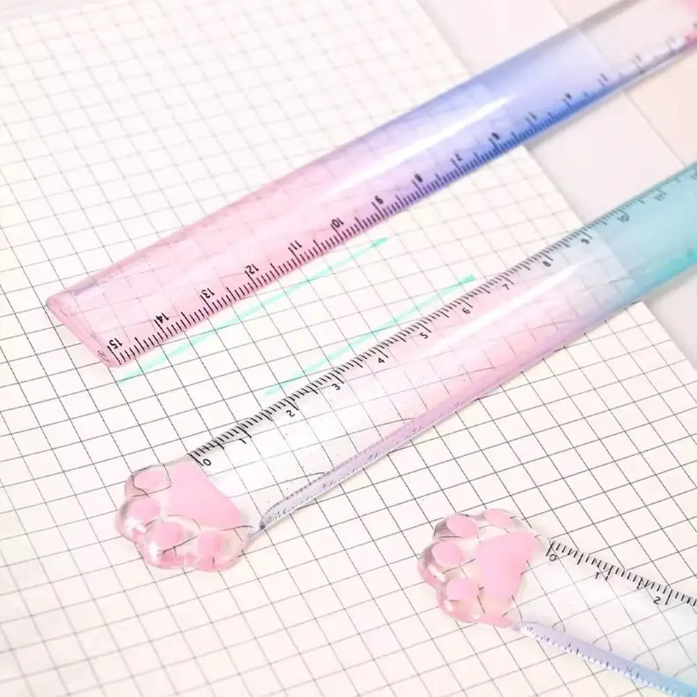 Cute Cat Paw Shape Rulers 15cm Straight Ruler Measures Clear Precise For Math Drafting Stationery