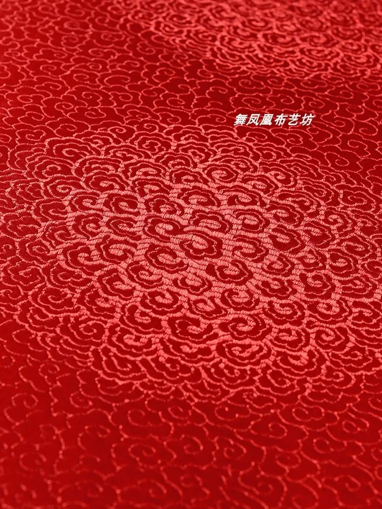 Weaving Brocade Fabric Bright Red Glossy Silk Vest Hanfu Wholesale Cloth Apparel Sewing By Meters Diy Material