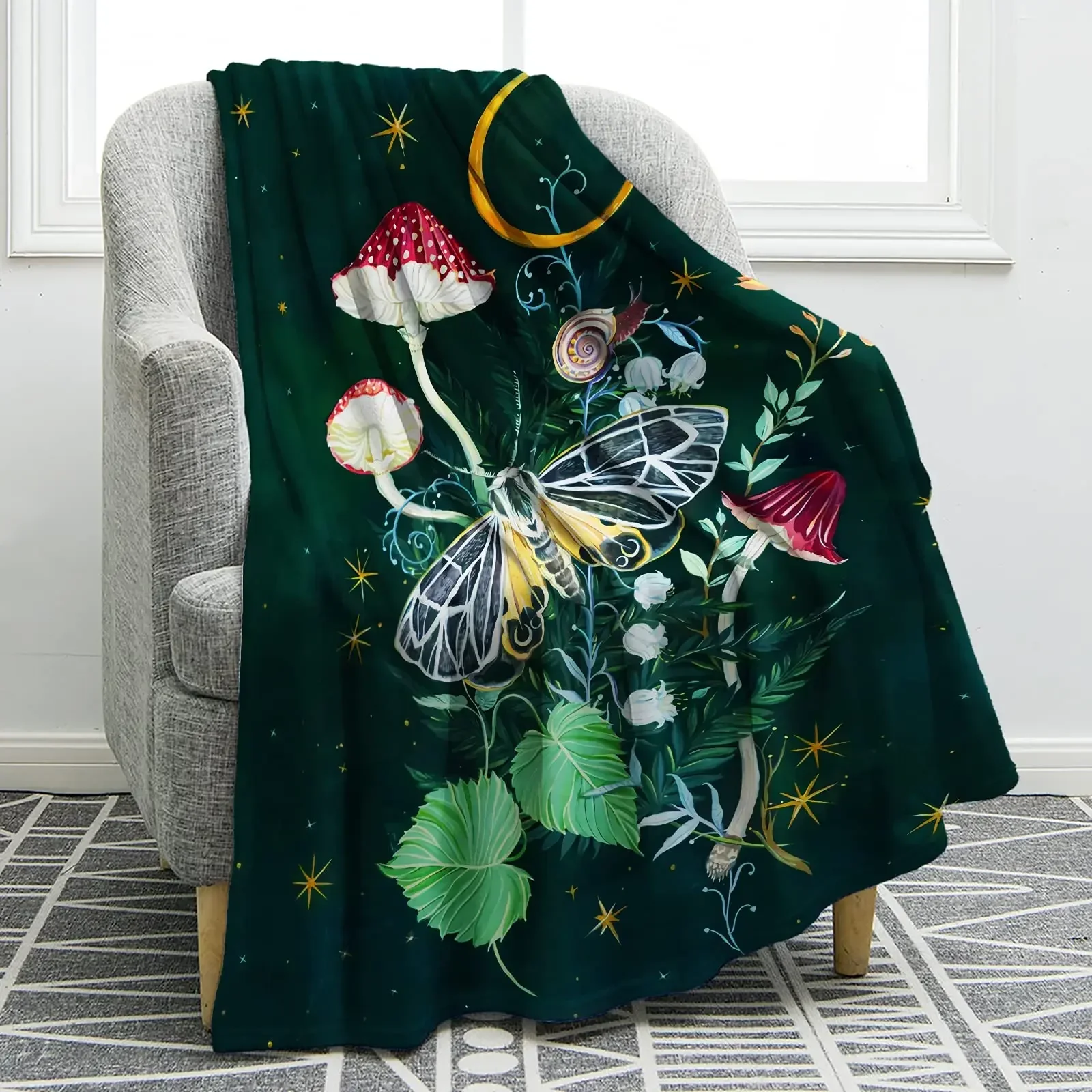 

Плед с принтом грибов и бабочек, уютный, гладкий, мягкий, для дивана, кресла, кровати, офиса, подарки на день рождения для девочек и женщин