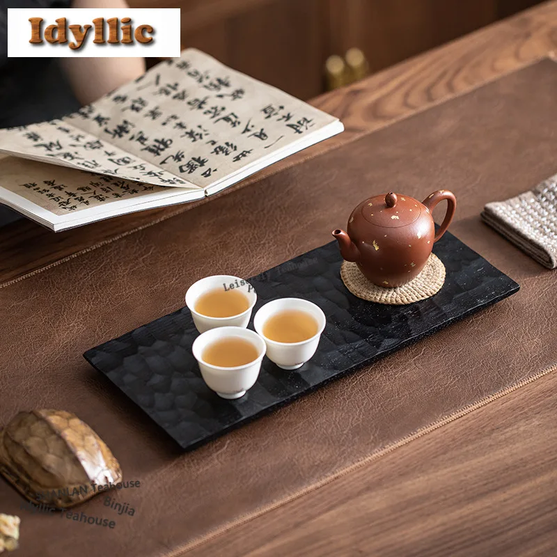Walnut Wood Carbonized Tea Tray Snack Plate Coffee Storage Board Teapot Support Dishes For Serving Tea Ceremony Supplies Craft - view 5