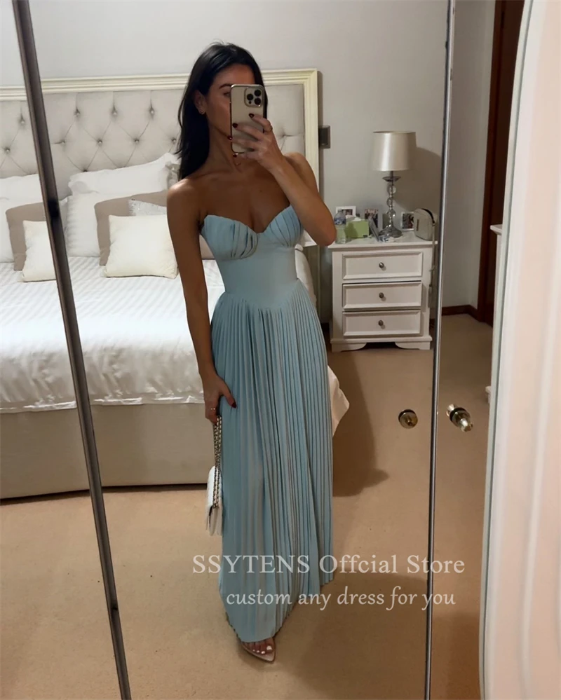 Saudi Arabia Pleated Prom Dresses Sweetheart Satin Wedding Evening Gowns For Women Floor Length Dinner Guest Beach Party Dress