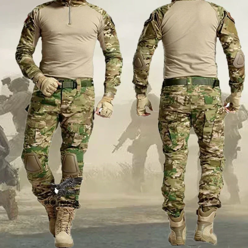 Pantalones tácticos camuflaje cargo con rodilleras y bolsillos - imagen 3