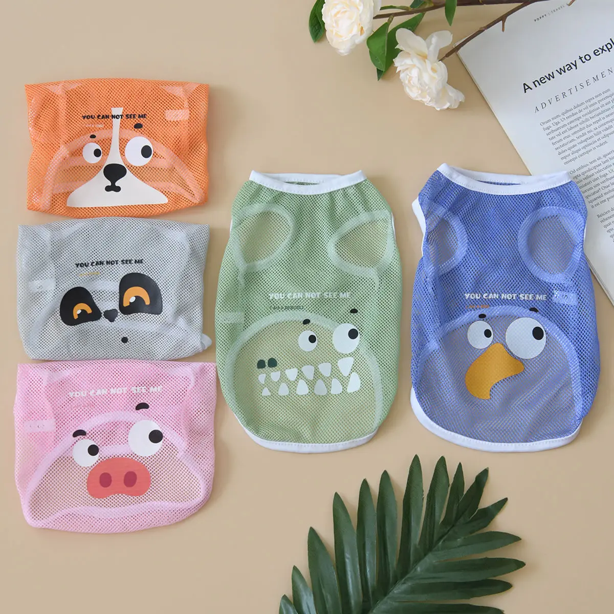Dog Clothes Spring and Summer Cool Mesh Vest Large and Small Dog Generic Corgi Lightweight Breathable Cartoon Printed Vest