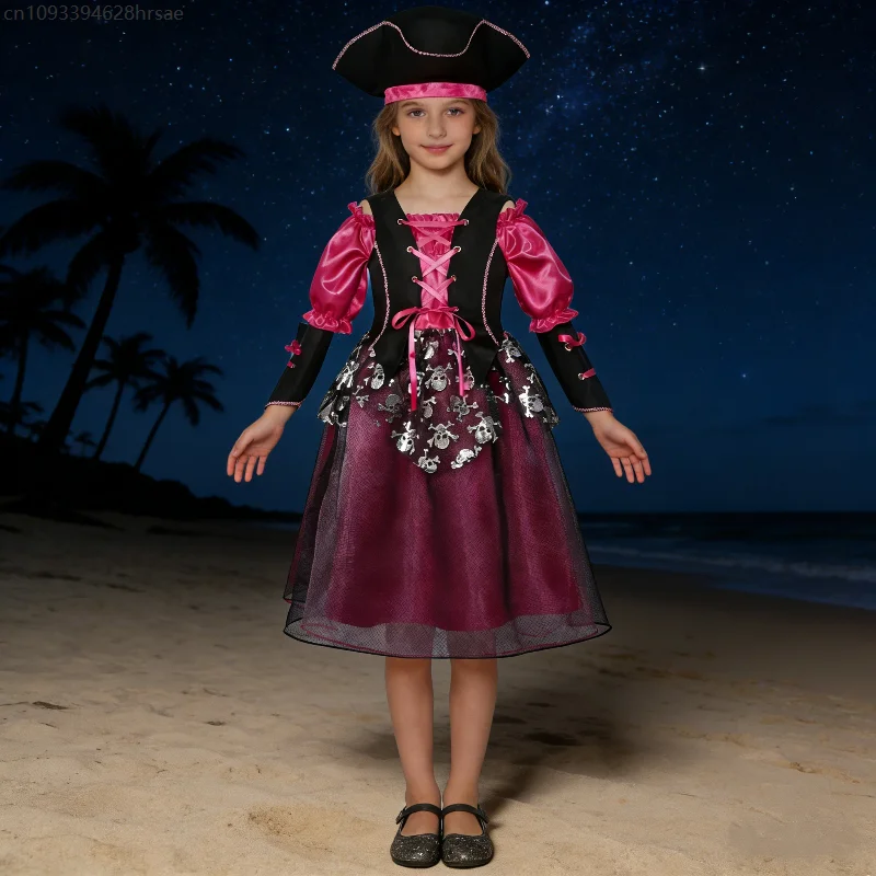 

Mädchen Pirate Cosplay Outfit Medieval Court Princess Gothic Pink Dress Carnival World Book Day Party Stage Performance Costumes