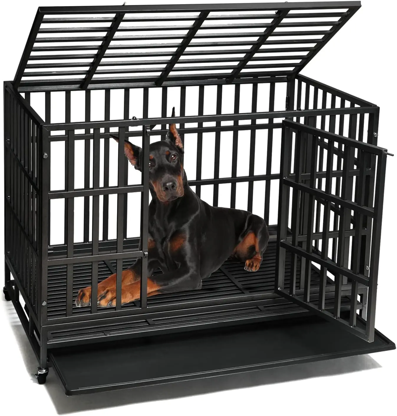 Strong Metal Frame, Double Doors and Lockable Wheels, for Extra Large Dog Breeds, Pet Playpen (Square, 48 inch)