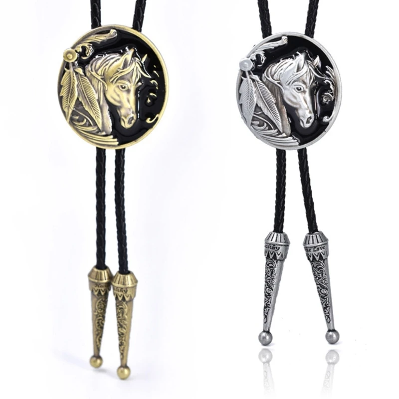 

S1Y1 Bolo Tie for Men Western Cowboy Necktie with Relief Horse Buckle Decorations Halloween Costume Accessories