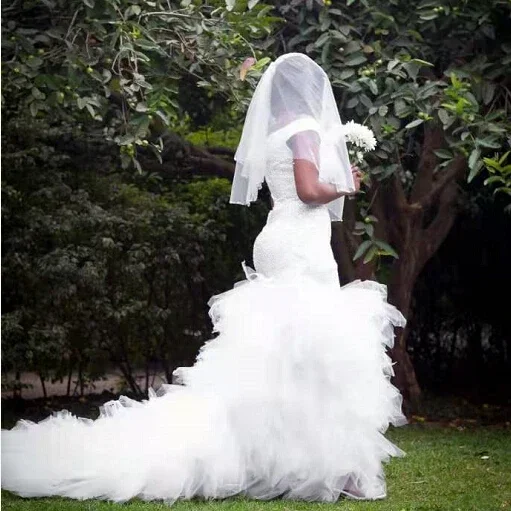 

Новейшее африканское свадебное сексуальное свадебное платье без рукавов с блестками и оборками по индивидуальному заказу, длинный шлейф, свадебное платье русалки 20