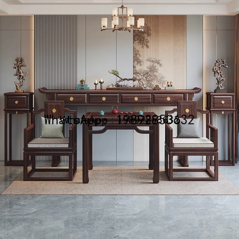 New Chinese Style Solid Wood Altar Six-Piece Set  Chair Black Walnut Wood Offering Table Combination Eight Immortals