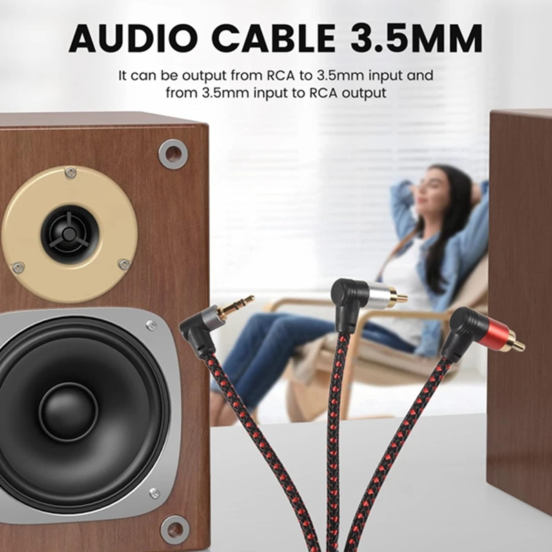 90 Degree 3.5mm Male to 2 Male Cable Right Angle Stereo AUX Y Splitter Cord Microphone Jack Plug for Laptop 2M