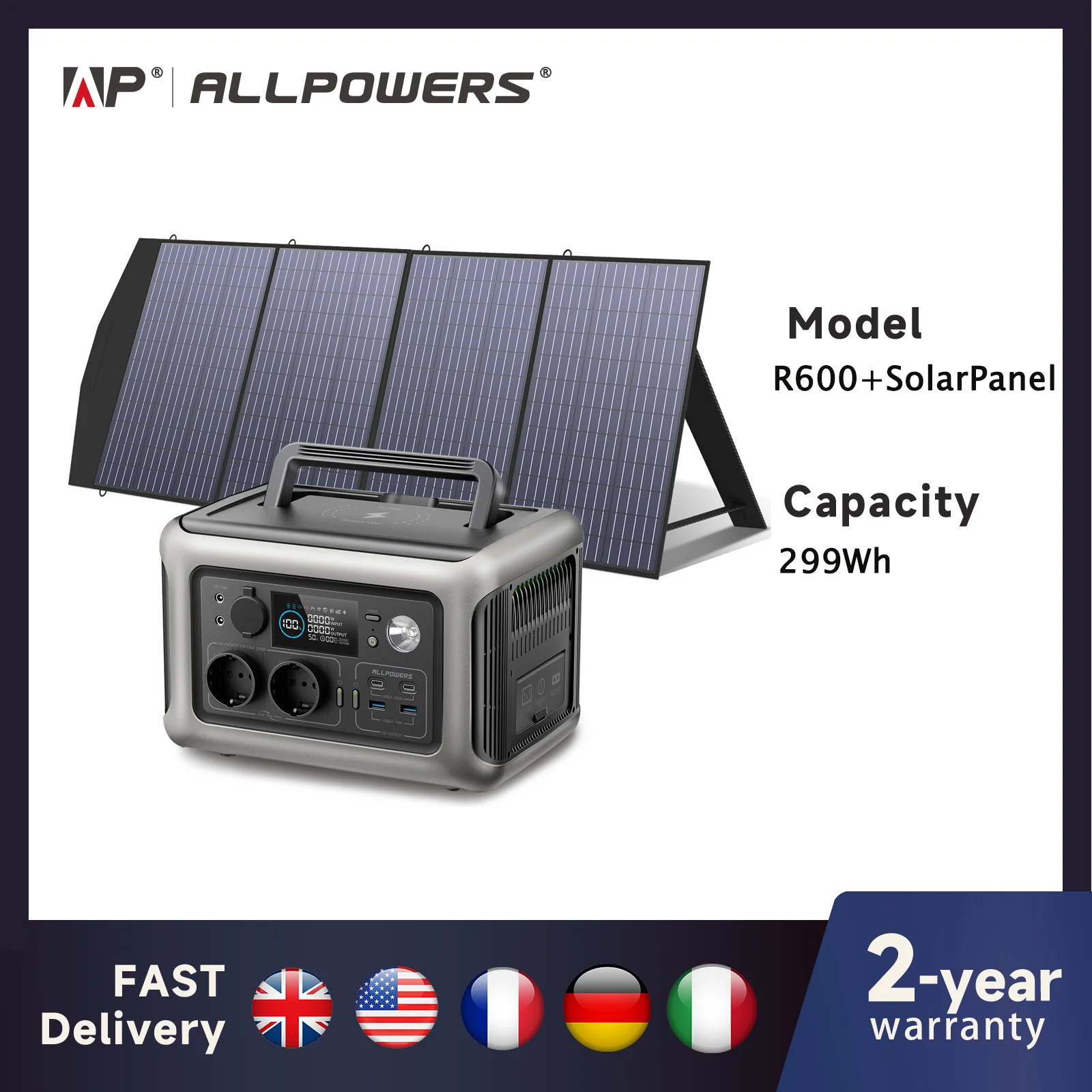 ALLPOWERS R600 Solar Generator with SolarPanel (Optional), 600W 299Wh LiFePO4 Portable Power Station with Solar Charger for Camp