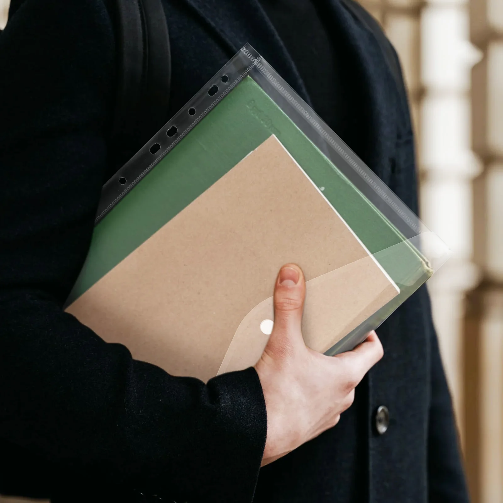 

20Pcs A4 Clear Binder Pockets Document Storage Bags Snap Button Closure 11 Holes for Office School Binder Pockets