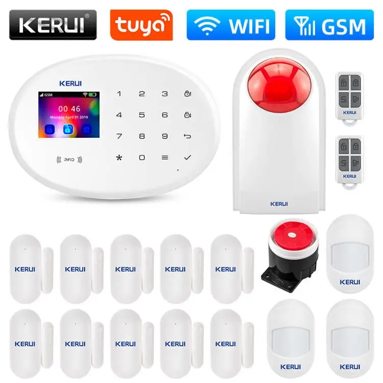 KERUI-Home Security Alarm System, W202, Wi-Fi, GSM, Wireless, alarme anti-roubo, sirene com sensor de movimento, Tuya Smart App