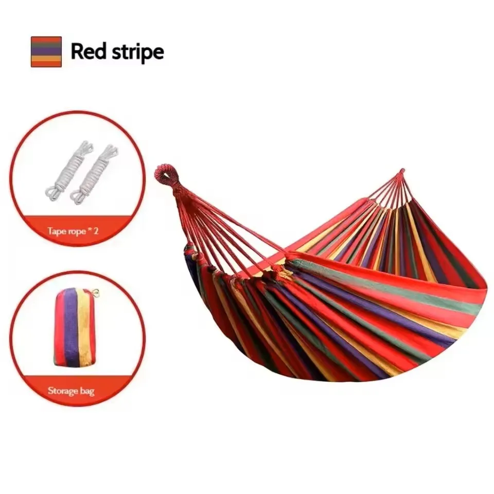 Double Hammock 2 Person Canvas Cotton Hammock with Tree Straps for Patio Garden Backyard Outdoor and Indoor (Red, Blue)