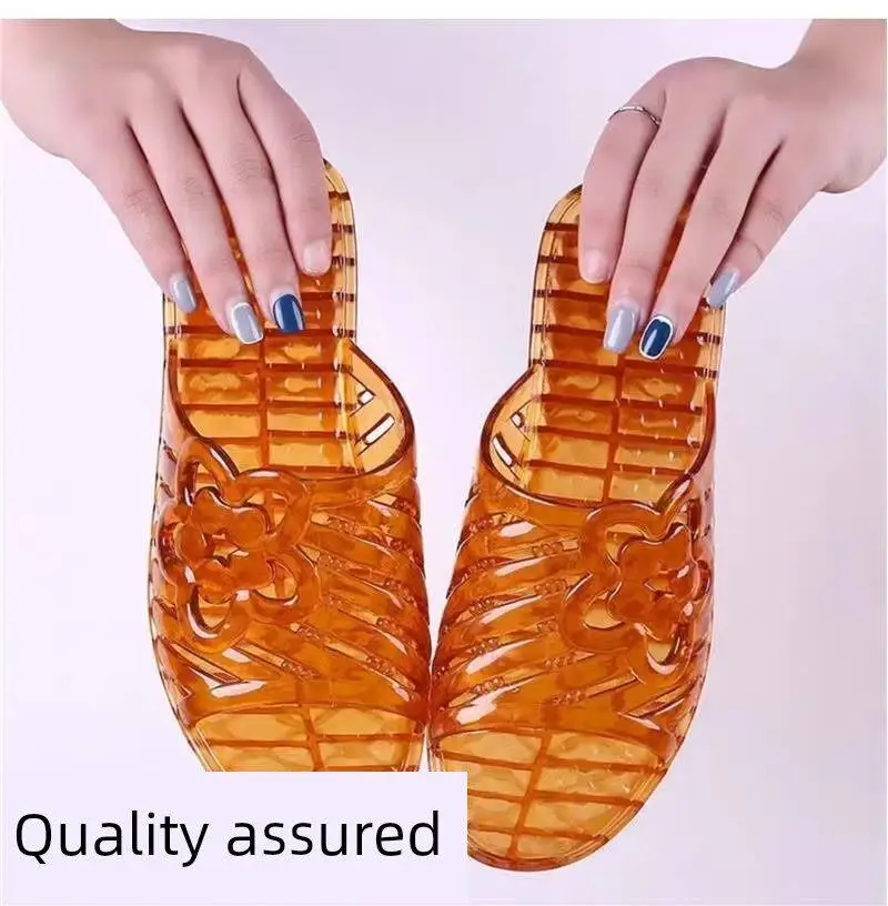 Sandalias de gelatina de cristal para mujer, talla grande, con soporte de plástico, antideslizantes para baño, sandalias de p...