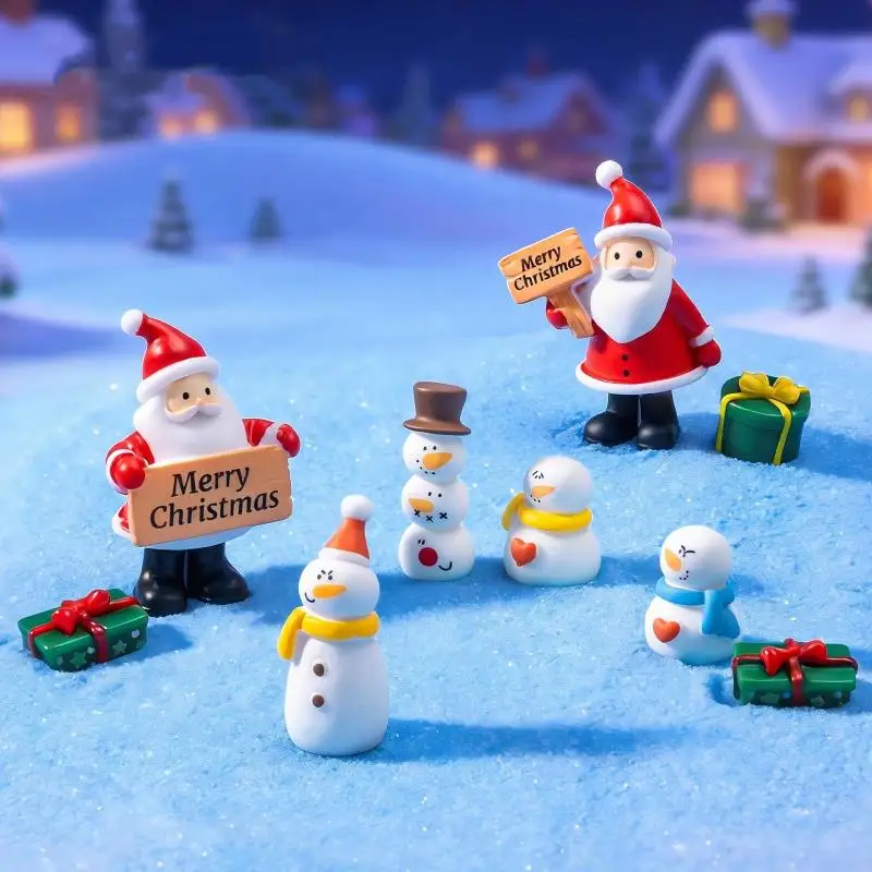 Hot Sale 6Pcs Landscape Dollhouse Ornament Home Decorations Bonsai Decor Christmas Figurines Santa Claus Xmas Miniature Snowman