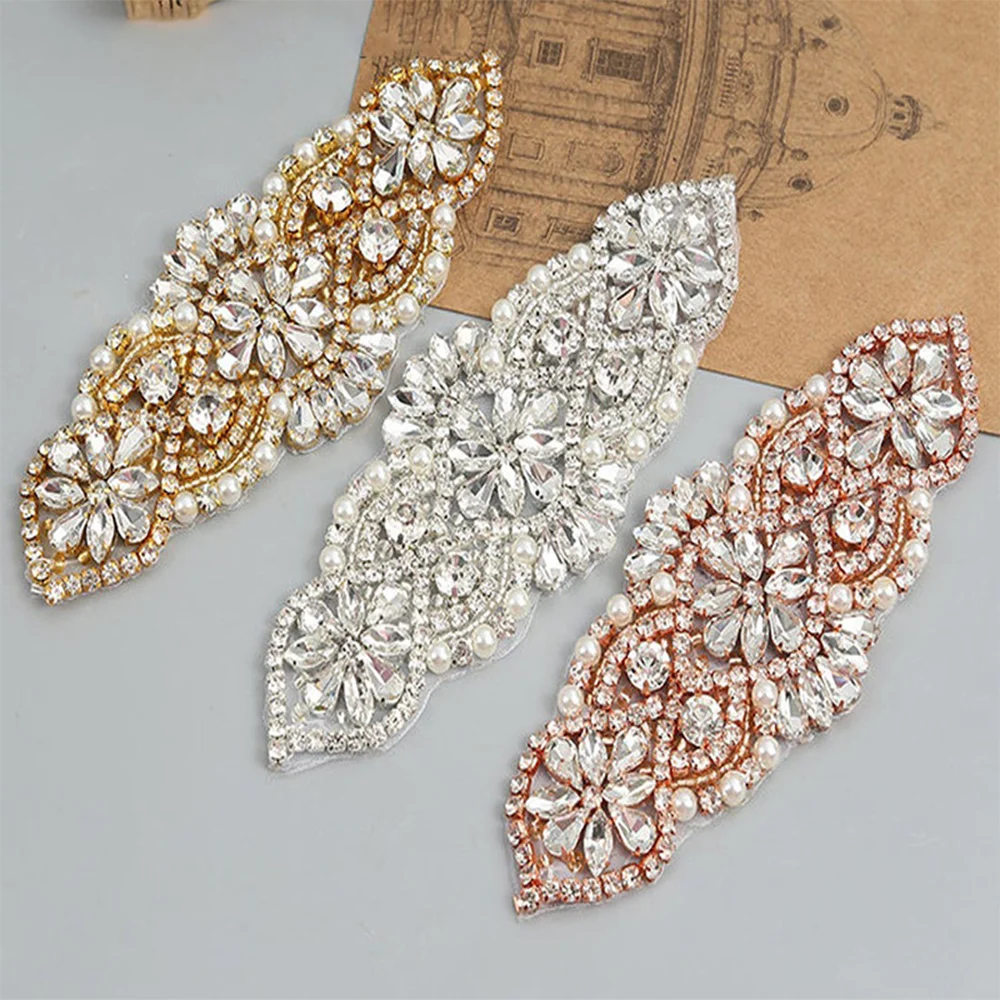 

Rhinestone Crystal Clothing Accessories Jewelry Hot Fix Adhesive Wedding Dress Waistband Appliques Iron On Hand Sew Decoration