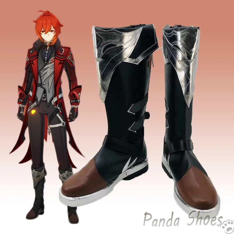 Genshinimpact Diluc Ragnvindr Cosplay Shoes Anime Game Cos Long Boots Game Cosplay Costume Prop Shoes for Halloween Party