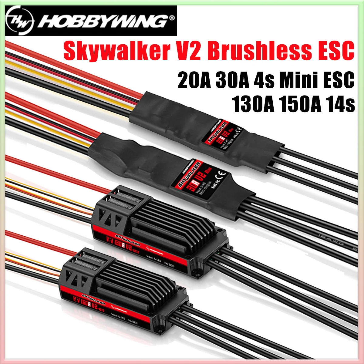 

Hobbywing Skywalker V2 20A 30A 130A 160A 4S 14S Brushless ESC Speed Controller with UBEC for RC Airplane Helicopter FPV Drone