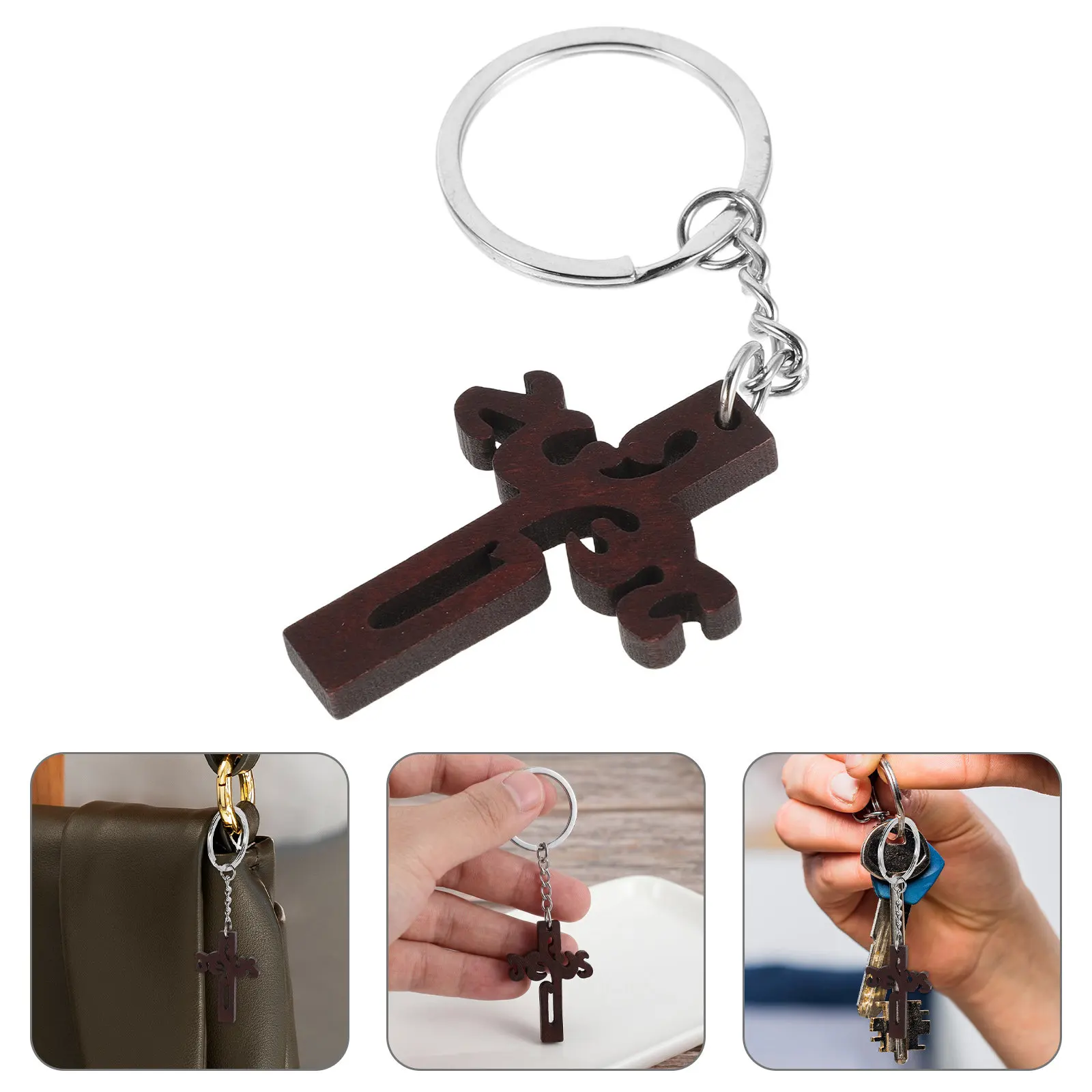 20Pcs Christian Cross Keychain Small Wooden Rustic Cross Pendants Faith Keychain Baptism Religious Favors Jesus Key Chain