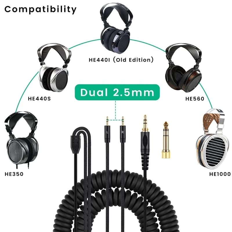 Dual 2.5mm to 3.5mm and 6.3mm adapters Headphone audio cable for Hifiman HE400S/HE-400I/HE560//HE-350/HE1000/HE1000 V2