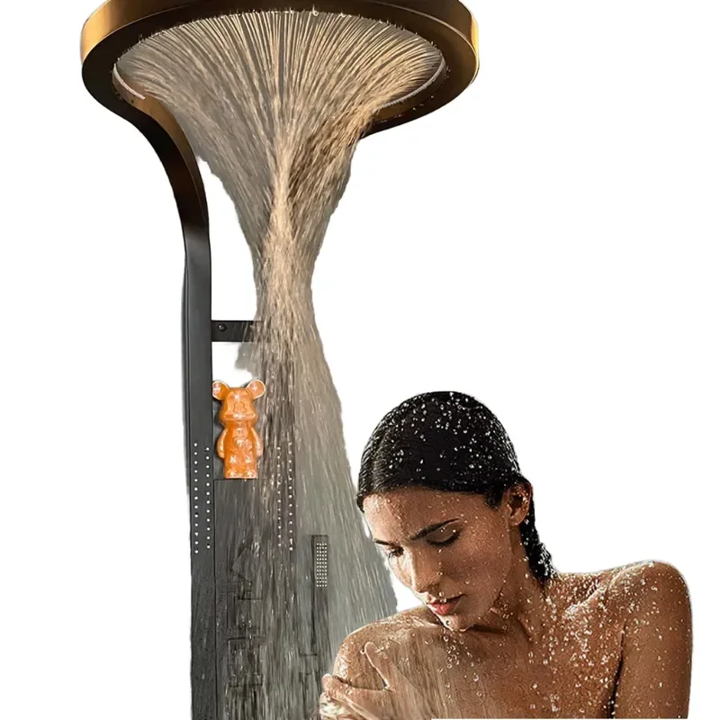 Top Stainless Steel Brass Spool Rain Shower System Chrome Single-Handle Massage Piano Key Set Floor Stand Faucets for