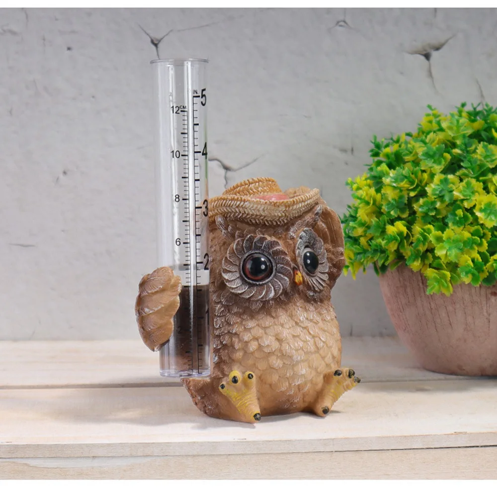 American Garden Dwarf Rain Gauge Owl Ornament Outdoor Garden Resin Bird Sculpture Craft Resin Home Living Room Office TV Cabinet