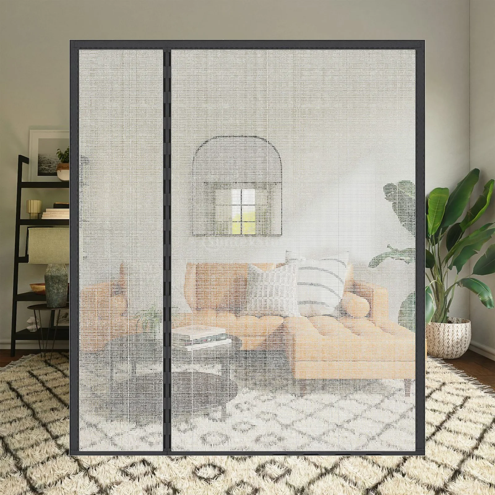 Magnetized Mesh Screen Door Tear-Resistant Magnetized Screen Door Hands Hands-Free Mesh Partition Long-Lasting Auto Closing