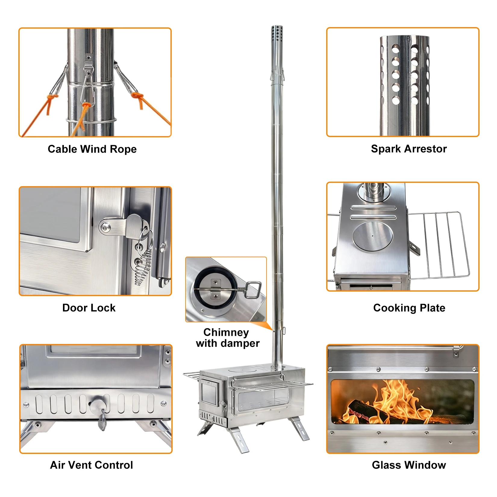 Unho 40cm Hot Tent Stove, 304 - огляд і ціна Hot Tent Wood Stove With Chimney Pipe