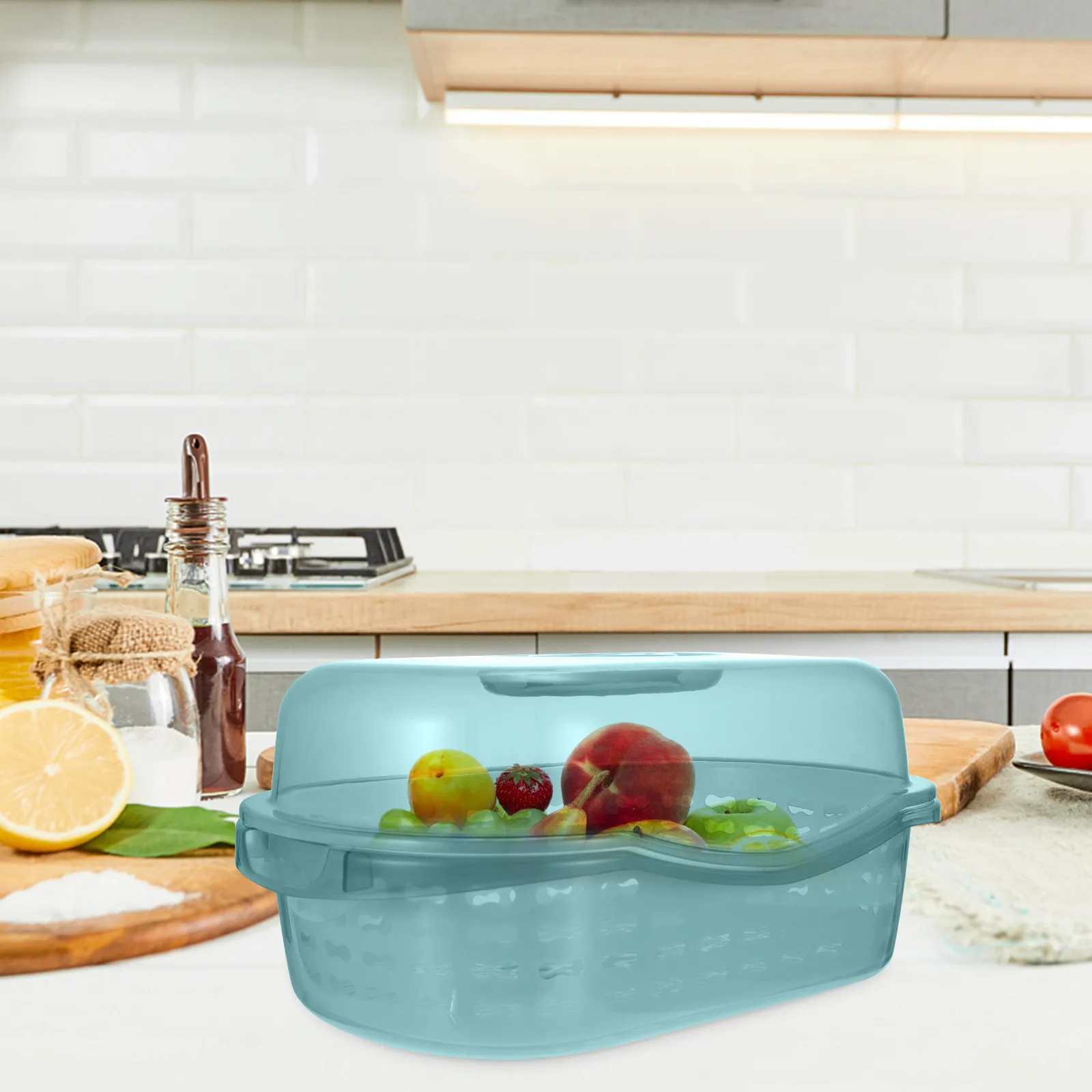 

1 шт. Кухонный дуршлаг-корзина для слива воды со съемной ручкой и прозрачной крышкой, многофункциональное хранилище для тарелок, мисок, детских бутылочек