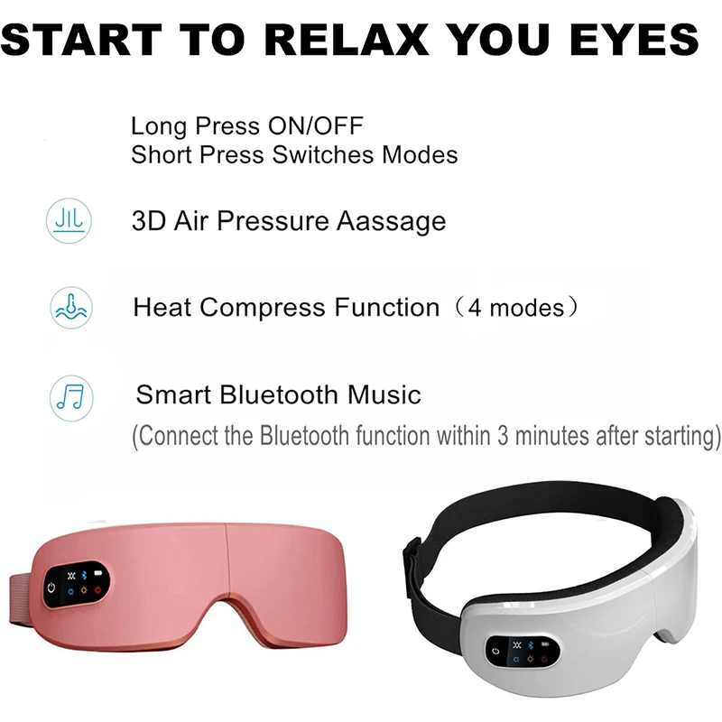 Elettrico Smart Eye Massager Airbag Vibrazione Riscaldamento Musica Bluetooth Allevia l'affaticamento e le occhiaie Strumento per la cura degli occhi