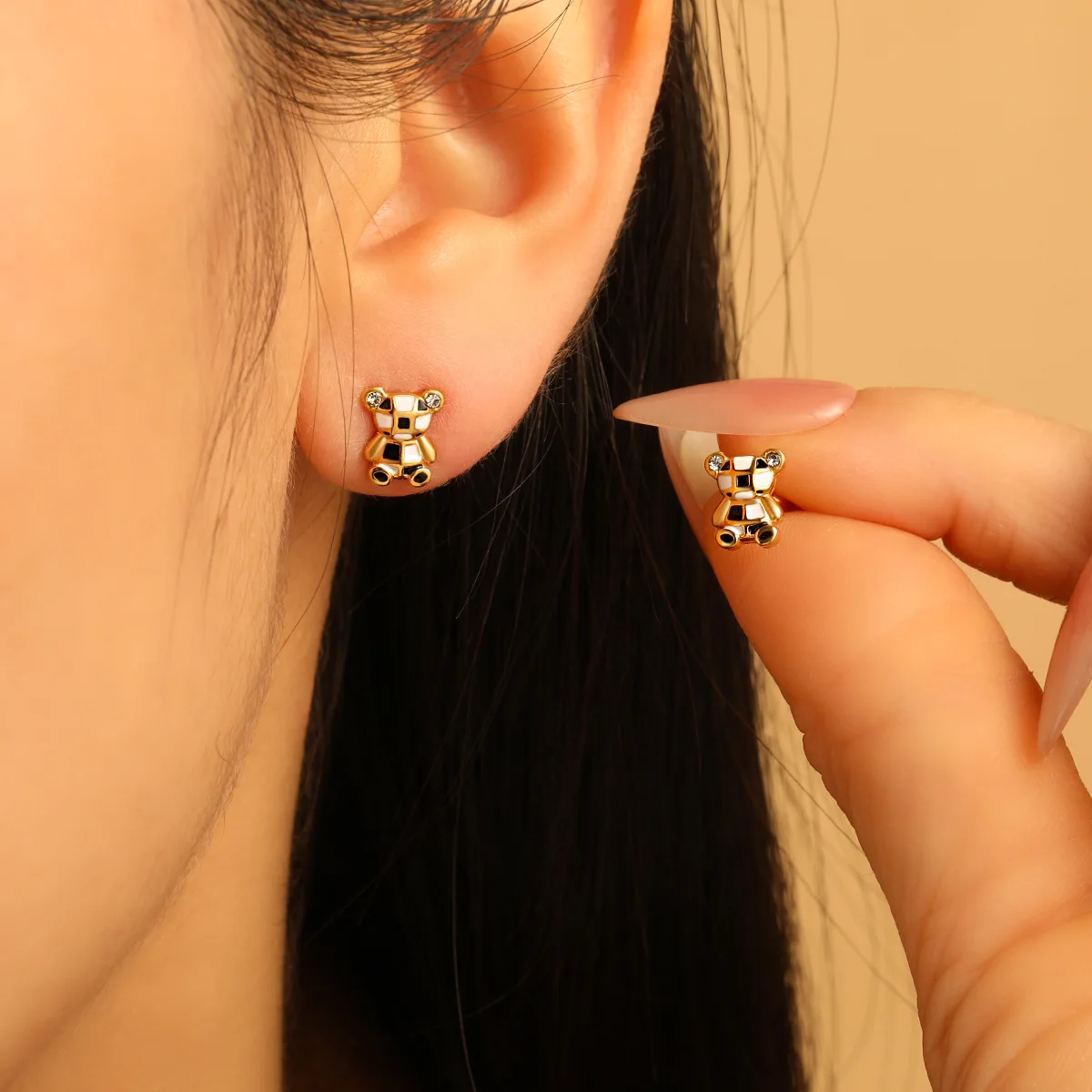 18K Gold Plated Stainless Steel Zircon Lucky Gourd Earrings Women Enamel Bear CZ Statement Non Allergic Jewelry Accessory Gift