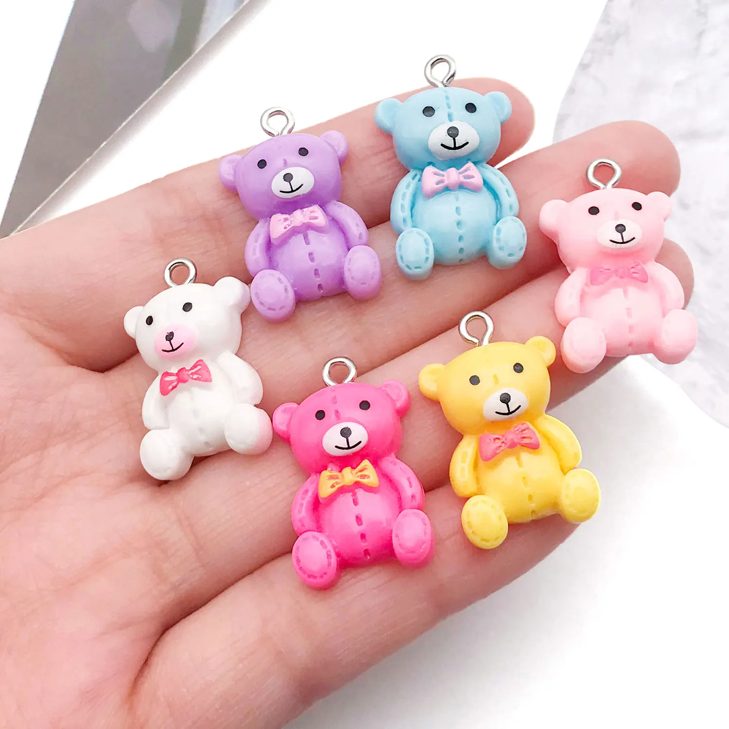 5/12pcs Resin Colorful Cartoon Bow Tie & Bear Earrings, Pendants, Keychain Charms - DIY Jewelry Accessories