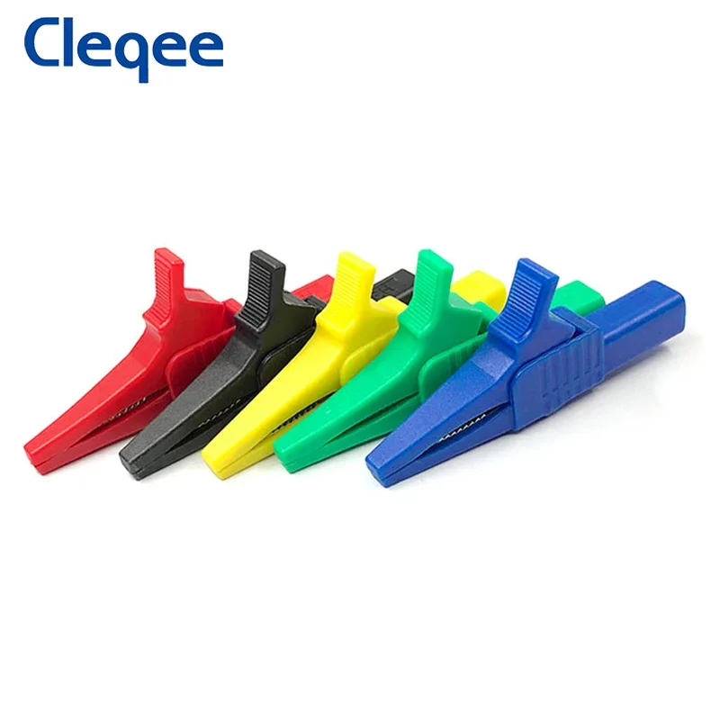 Cleqee P2003 5PCS 32A Heavy Duty Alligator Clip Safety Copper Crocodile Clamp Multimeter Test Clips with 4mm Banana Socket 1000V