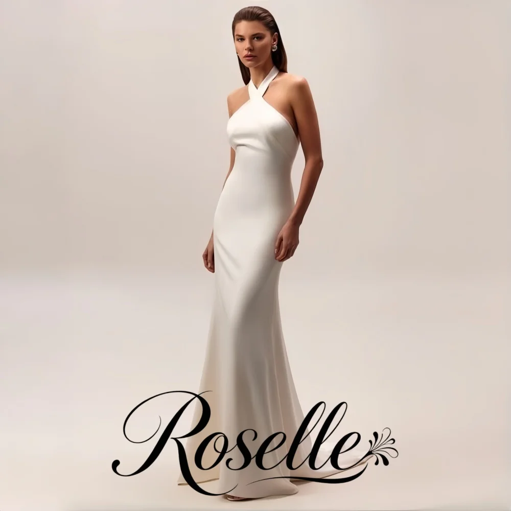 ROSELLE Elegant Halter Sleeveless Mermaid Simple Wedding Dress Backless Sweep Train 2026 Bridal Gown Customized Vestido De Novia