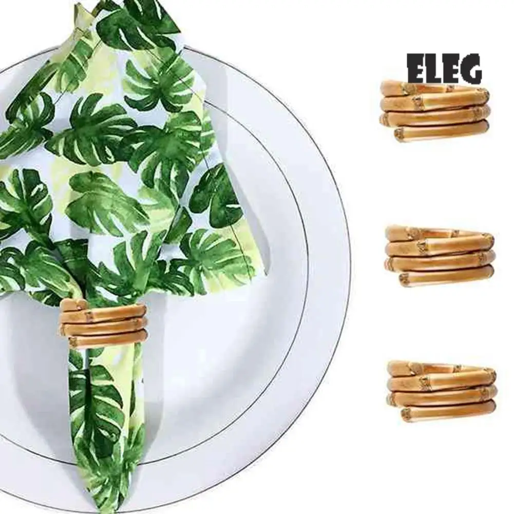 ELEG-Handmade Bamboo Napkin Ring, Natural Rustic Napkin Holders Serviette Buckle Holder Set Of 6