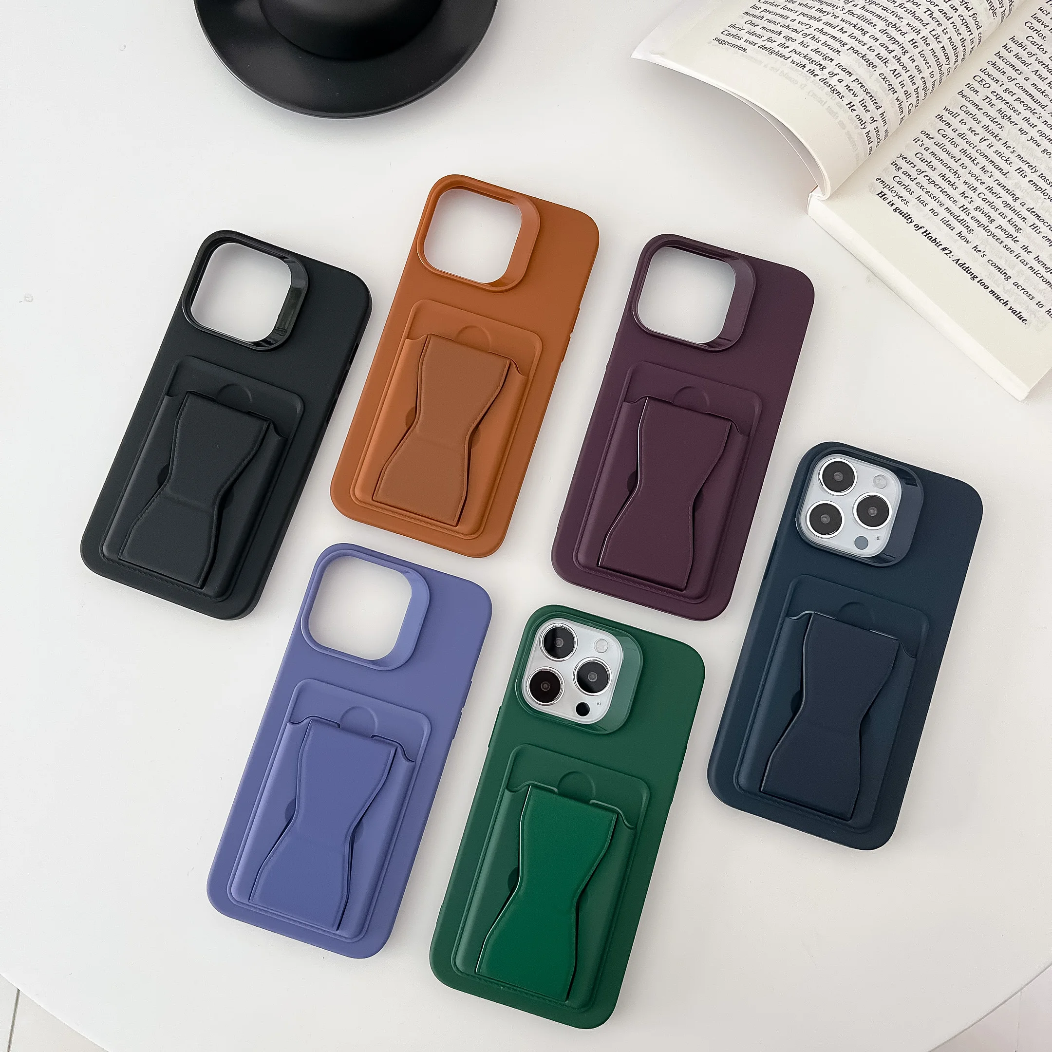 Luxury wallet card holder stand phone case for iPhone 15 14 13 12 11 Pro Max folding wristband bracket shockproof hard cover