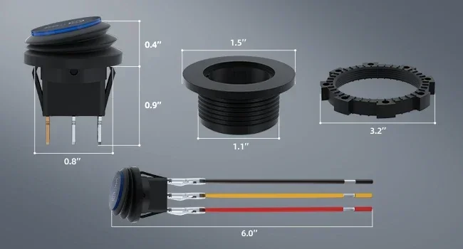 5 Stück wasserdichter runder Wippschalter, 12 V, LED-Kippschalter, beleuchtet, EIN/Aus, SPST, 3-polig, für Auto-Schalttafel, Wohnmobil, LKW, Marine, Boot – Detail 2