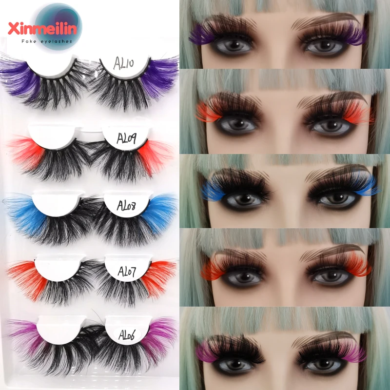 New 22mm Eye Tail Colored 3D False Eyelashes Natural Long Thick Fake Lashes Black Colorful Stage Exaggerated Cosplay Makeup Tool