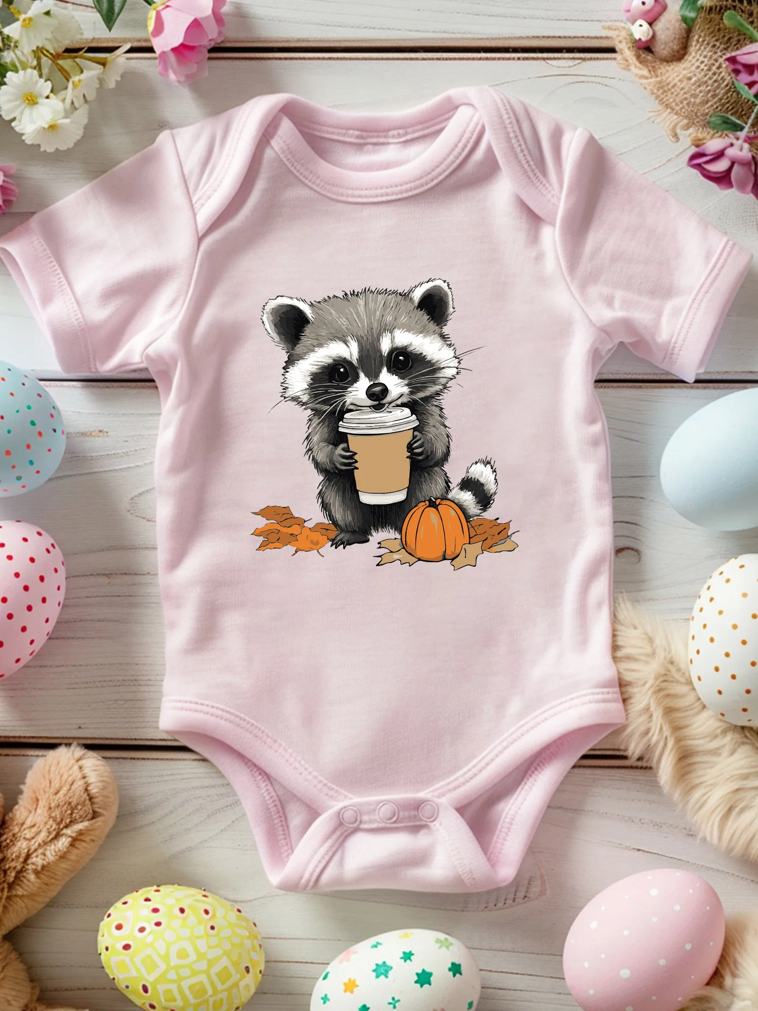 

Очаровательный осенний комбинезон-слип для малышей с изображением енота, унисекс, 100% хлопок, мягкий, всесезонный, розовый, 190 г/м²